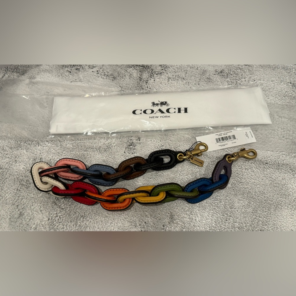 NWT - Coach Rainbow Leather Covered Short Chain Strap CA220 Brass Multicolor